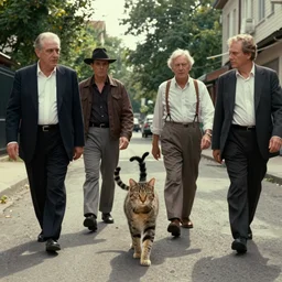 gangs of cats walking in the street. scorsese, wes anderson, kodachrome, fred herzog. epic view. cinestill film tones, by chesley bonestell, vincent di fate