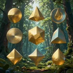 various geometric figures appear in the air, forest, beautiful graphics, fantasy artwork, very beautiful scenery, hd, hdr, ue 5, ue 6, unreal engine 5, cinematic 4 k wallpaper, 8 k, ultra detailed, by popular digital, details, beautiful image ever created, high resolution, artstation, award winning