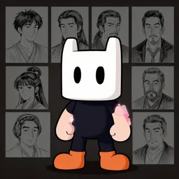 a character from the cuphead show. shin hanga and kawanabe kyosai and cory loftis and rossdraws and wlop