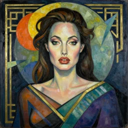 angelina jolie portrait, style by kandinsky, art deco, portrait,