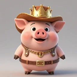 cute obese cowboy pig wearing a gold crown as a Muppet 8k