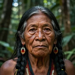 a beautiful close up portrait of an indigenous amazonian elder in the jungle, fantasy art, matte painting