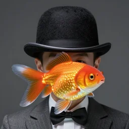 realistic portrait photography of a goldfish wearing a bowler, high resolution, realistic, hdr, trending on artstation