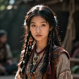 detailed ultrarealistic photography of everyday hippie warrior japanese girl, wayne barlowe, greg rutkowski, greg hildebrandt cinematic, full shot