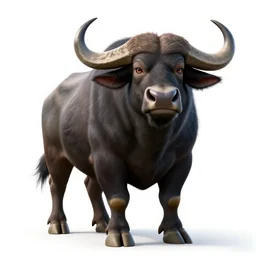 majestic buffalo, stylized pixar-style 3d render, full body, isolated on a pure white background, centered, entire subject in frame, sharp focus, soft studio lighting
