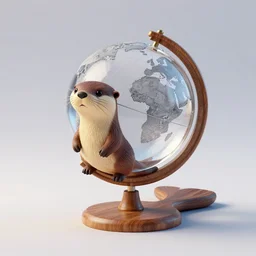 product render of a glass and wood globe in the shape of an otter, octane, vray, behance, trending on artstation, clean background