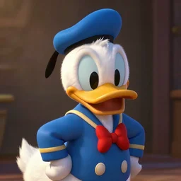 A photo of a human as Donald Duck