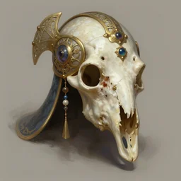 painted picture of fantasy bone helmet with ornaments in unknown ancient style, fantasy intricate elegant extremely detailed digital painting trending artstation concept art sharp focus illustration art by gustave courbet greg rutkowski craig mullins