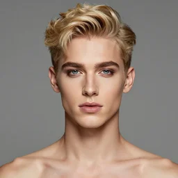portrait of beautiful blonde gay young man with makeup, 4 k