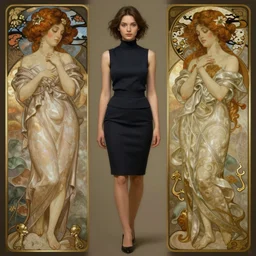 portrait of a full body of beautiful young female secretary, d & d, sleeveless turtleneck, pencil skirt, fantasy, flat lighting, intricate, highly detailed, digital painting, artstation, concept art, smooth, sharp focus, illustration, art by simon bisley and greg rutkowski and alphonse mucha, natural tpose