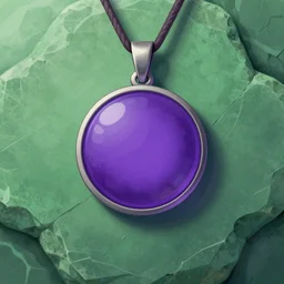 purple circle pendant set against ancient green stone wall, trending on artstation, digital art ( by brad rigney ) ( by greg rutkowski ) ( by artur treffner )