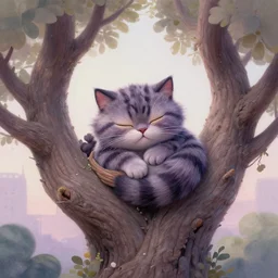 an adorable cheshire kitten asleep in a tree | highly detailed | very intricate | symmetrical | whimsical and magical | soft cinematic lighting | award - winning wonderland | painted by donato giancola and paul lehr and ross tran | pastel color palette | featured on artstation