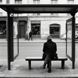 lonely man waiting at the bus stop, henri cartier-bresson