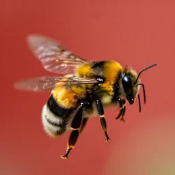 bumble bee, red background, flying, 4 k