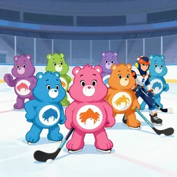 the care bears playing ice hockey! dream mercy and winston from overwatch, extremely detailed, sharp focus, wide view, full body shot, smooth, digital illustration, by james jean, by rossdraws, frank franzzeta, mcbess, sakimichan, brosmin, danton fadeev, steve simpson