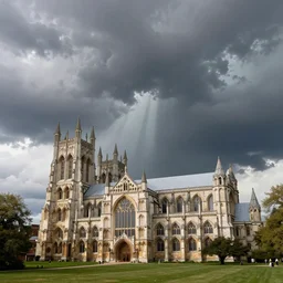 Canterbury Cathedral during a supercell storm, pixta.jp, pastel art