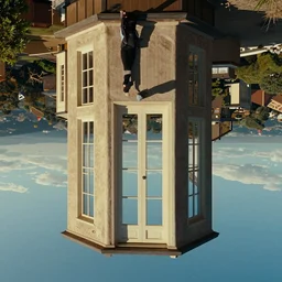 a very high resolution image from a new movie, upside - down building, mirror, door, beautiful scenery, photorealistic, photography, directed by wes anderson