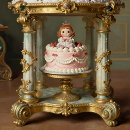 baroque rococo painting Royal Fancy pedestal with cake Greg Hildebrandt Lisa Frank high detail cute adorable whimsical  columns pedal close up