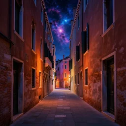 a professional photographic view picture of a cosmic alley in venice, photographic filter unreal engine 5 realistic hyperdetailed 8 k ultradetail cinematic concept art volumetric lighting, very beautiful scenery, very realistic effect, hd, hdr, cinematic 4 k wallpaper, 8 k, sharp focus, octane render, ultra detailed, high resolution, artstation trending on artstation in the style of albert dros glowing rich colors powerful imagery