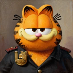 detailed socialist realist painting of anthropomorphic garfield as stalin