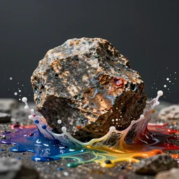 a rock that splashes on multicolor paint