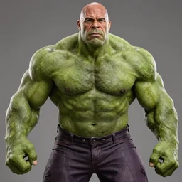 a still of a green dwayne johnson as a bald incredible hulk