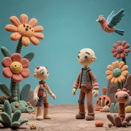 claymation still of a stark alien landscape with strange exotic flowers and surreal bird creatures by roland topor w 1 0 2 4