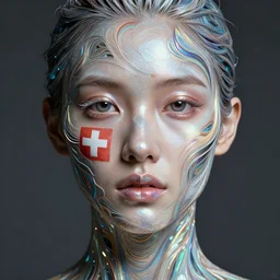 portrait of a beautiful swiss woman made of iridescent skin. intricate abstract. intricate artwork. by tooth wu, wlop, beeple, dan mumford. trending on artstation, greg rutkowski very coherent symmetrical artwork. cinematic, hyper realism, high detail, octane render, 8 k, iridescent accents