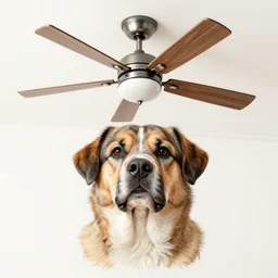 ! dream a detailed drawing of a dog with a ceiling fan as a head