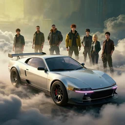 2 0 0 0's classic concept car from cyberpunk 2 0 7 7. art by jesper ejsing, feng zhu, makoto shinkai, lois van baarle, ilya kuvshinov, rossdraws. clouds by rhads. global light 3 d rtx hdr