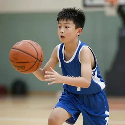 a cute chinese boy playing basketball