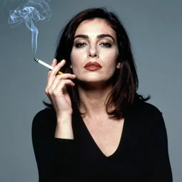 cinestil 5 0 d glamour portrait of monica bellucci by avedon, smoking a cigarette, realistic photo, proportional