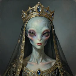 a beautiful surreal portrait of alien royalty. Detailed masterpiece. Intricate features. Edward Hopper, Martine Johanna