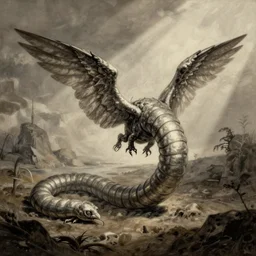 leonardo da vinci sketch of a strange worm creature with wings