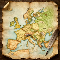 a fantasy map of Germany, ancient parchment and quill