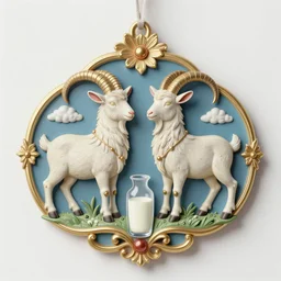 beautiful decorative ornament with spirit goats, decorative design, classical ornament, bilateral symmetry, symmetrical, highly detailed digital painting by james jean, soey milk, complementary colors