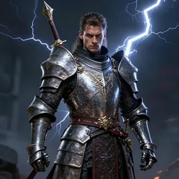 portrait shot an impressive strong knight warrior shaman king, very dramatic lightning, intricate, precise, 4 k, by craig mullins and ben aronson
