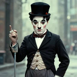 artwork of charlie chaplin, masterpiece, detailed, blade runner 2049 style