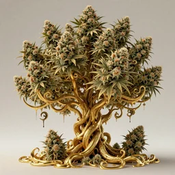 cascading flow swirl spiral cannabis flowers and tree, by james jean, tsutomu nihei, emil melmoth, zdzislaw belsinki, Craig Mullins, yoji shinkawa, trending on artstation, Peter mohrbacher, hyper detailed, insane details, intricate, elite, art nouveau, ornate, liquid wax, elegant gold trychomes, luxury, tentacles, full body CGsociety, hypermaximalist, golden ratio, environmental key art, octane render, weta digital, ray trace, 8k
