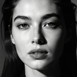 black and white vogue closeup portrait by herb ritts of a beautiful female model, poor, high contrast