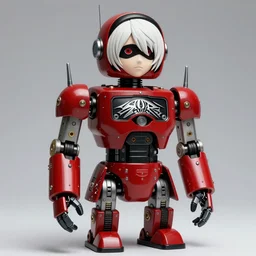 highly detailed portrait of a retro toy robot, by Dustin Nguyen, Akihiko Yoshida, Greg Tocchini, Greg Rutkowski, Cliff Chiang, 4k resolution, nier:automata inspired, bravely default inspired, vibrant but dreary red, black and white color scheme!!!