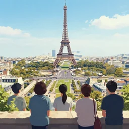 clear sunny day, onlooking the beautiful city of paris, in the style of hiroshi nagai, very detailed
