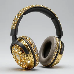 photorealistic studio headphones covered in bismuth crystals