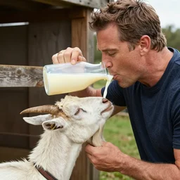 guy fieri drinking cheese milk from the teat of a cheese goat