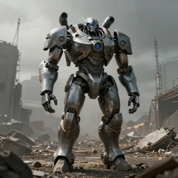 A large mech full body, facing forward bleak tone, post apocalyptic setting, Nuttavut Baiphowongse, Mark Armstron, amad, rendered by octane, 8k, ultra 8k, hyper realistic, photorealistic, photo