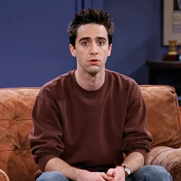 digital artwork of ross geller sitting in central perk, in the style of artgerm, detailed face, expressive face,