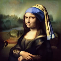 mona lisa as the girl with the pearl earring in the style of caravaggio