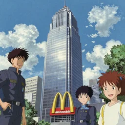 the tallest mcdonalds in the world, cyberpunk, by tsutomu nihei, katsuhiro otomo, kentaro miura, moebius, studio ghibli