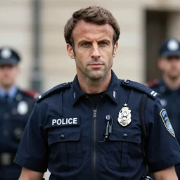 emmanuel macron police officer, highly detailed, digital art, sharp focus, trending on art station