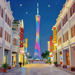celestial guangzhou city street painting
